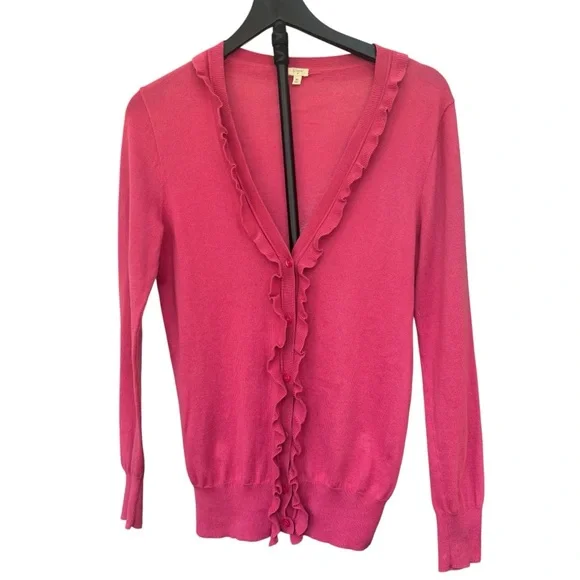 J. Crew Pink Ruffle-Trim V-Neck Cardigan Sweater Women’s M - Picture 3 of 8